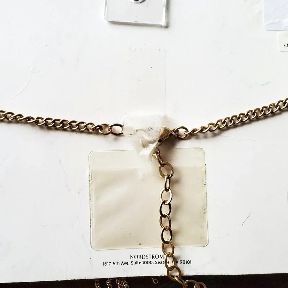 NWT Nordstrom Tribal Boho Festival Gold Chain Leather Choker Fringe Necklace